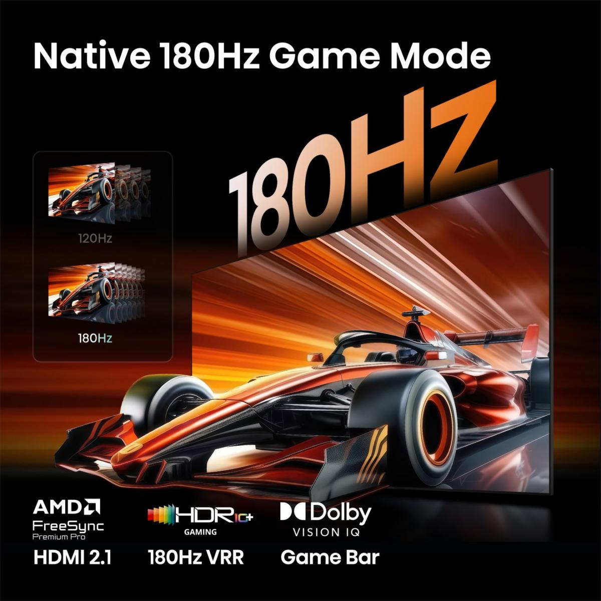 Egy versenyautó egy 180 Hz-et megjelenítő képernyőn.