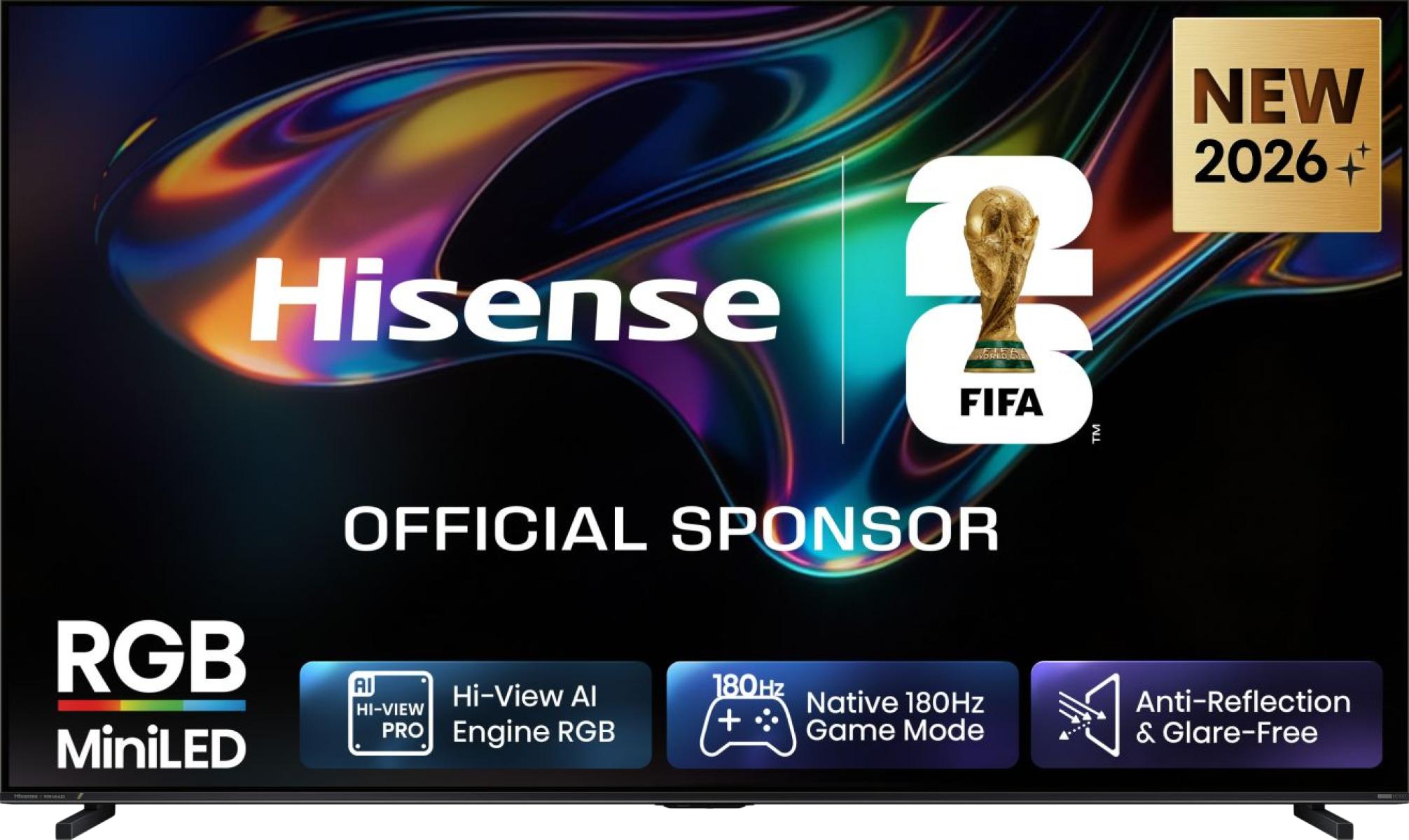 Hisense TV RGB MiniLED, FIFA VB 2026 szponzor, 180Hz játékmód.