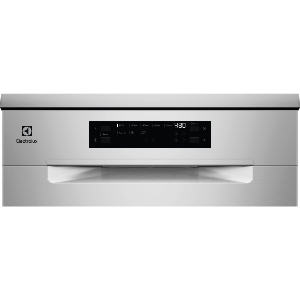 Mosogatógép kezelőpanel Electrolux logóval és digitális kijelzővel.