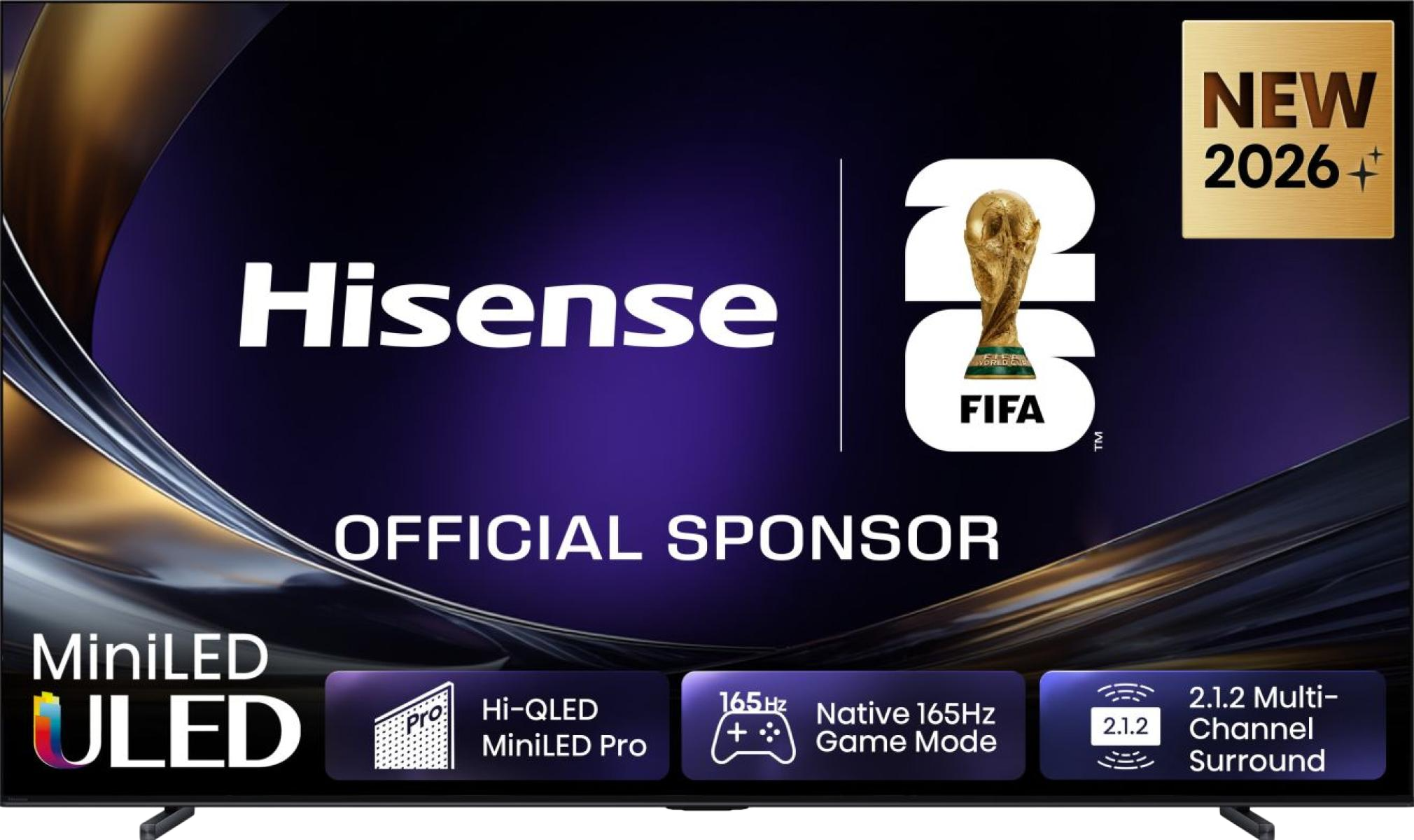 Hisense MiniLED ULED TV mutatja a 2026-os FIFA szponzorinfót.