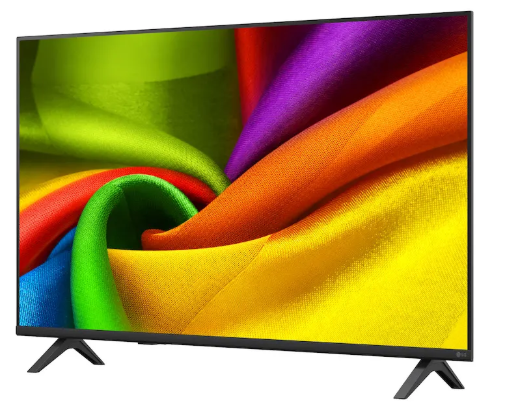 Ekranında renkli, girdaplı kumaş deseni gösteren modern bir televizyon.