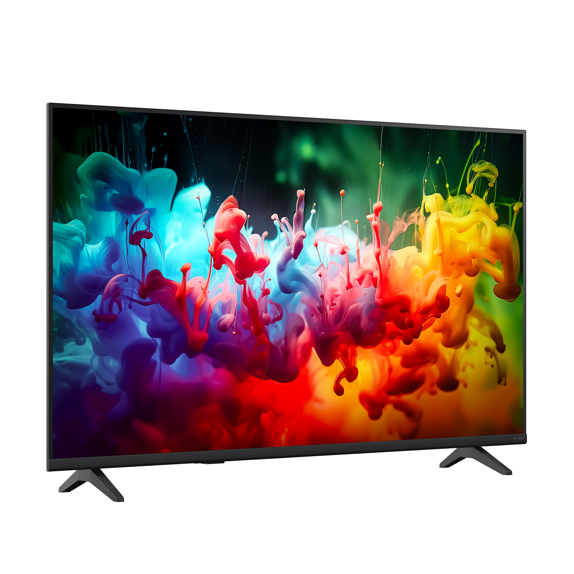 Un televisor negro con pantalla de tinta de colores.