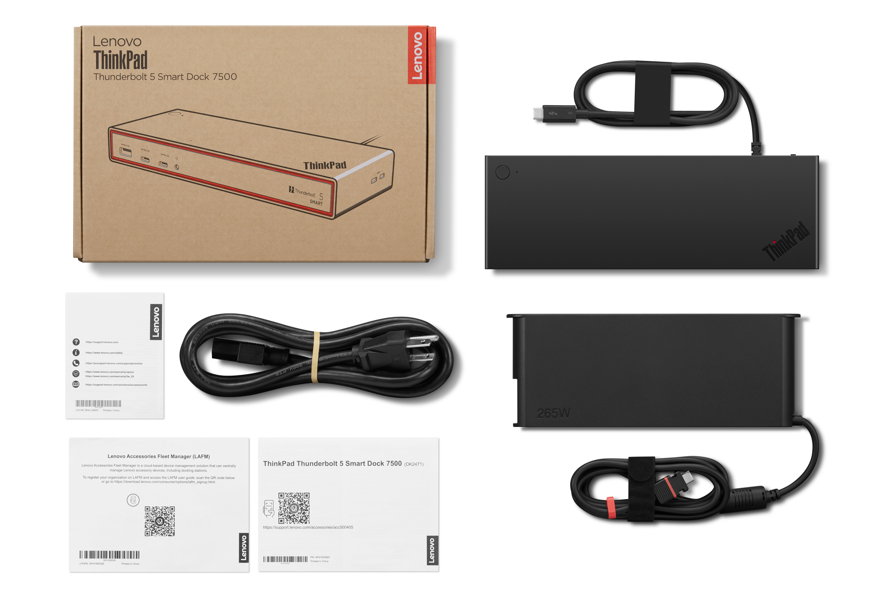 Lenovo ThinkPad Thunderbolt 5 Smart Dock 7500 con accesorios.