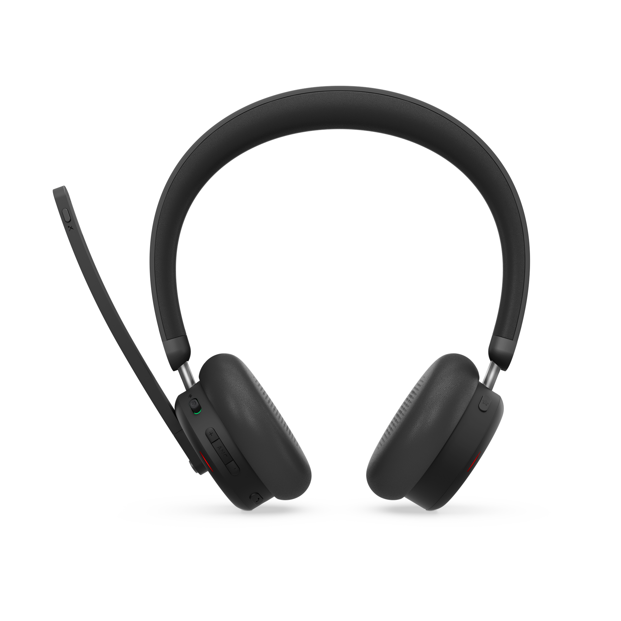 Auriculares negros circumaurales con brazo de micrófono y controles.