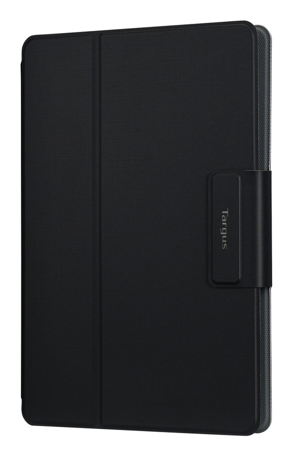 Funda negra para tableta cerrada con logo de Targus.