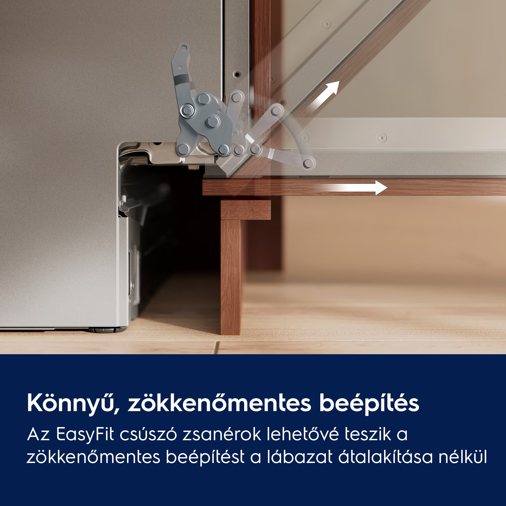 Egy zsanérszerkezetet mutatnak be, amely megkönnyíti a beszerelést.