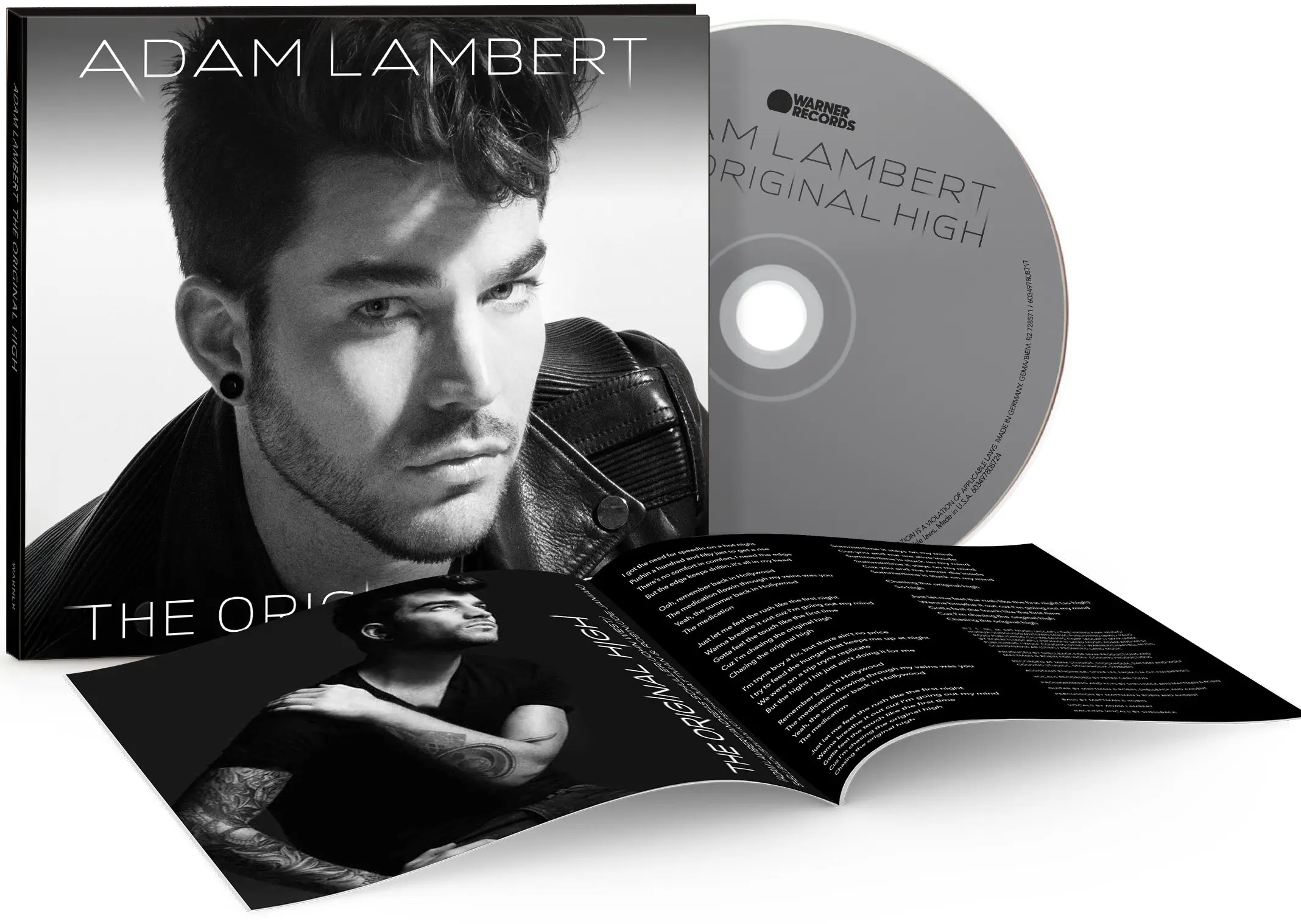 Adam Lambert 'The Original High' album borítója és CD-je portréjával.