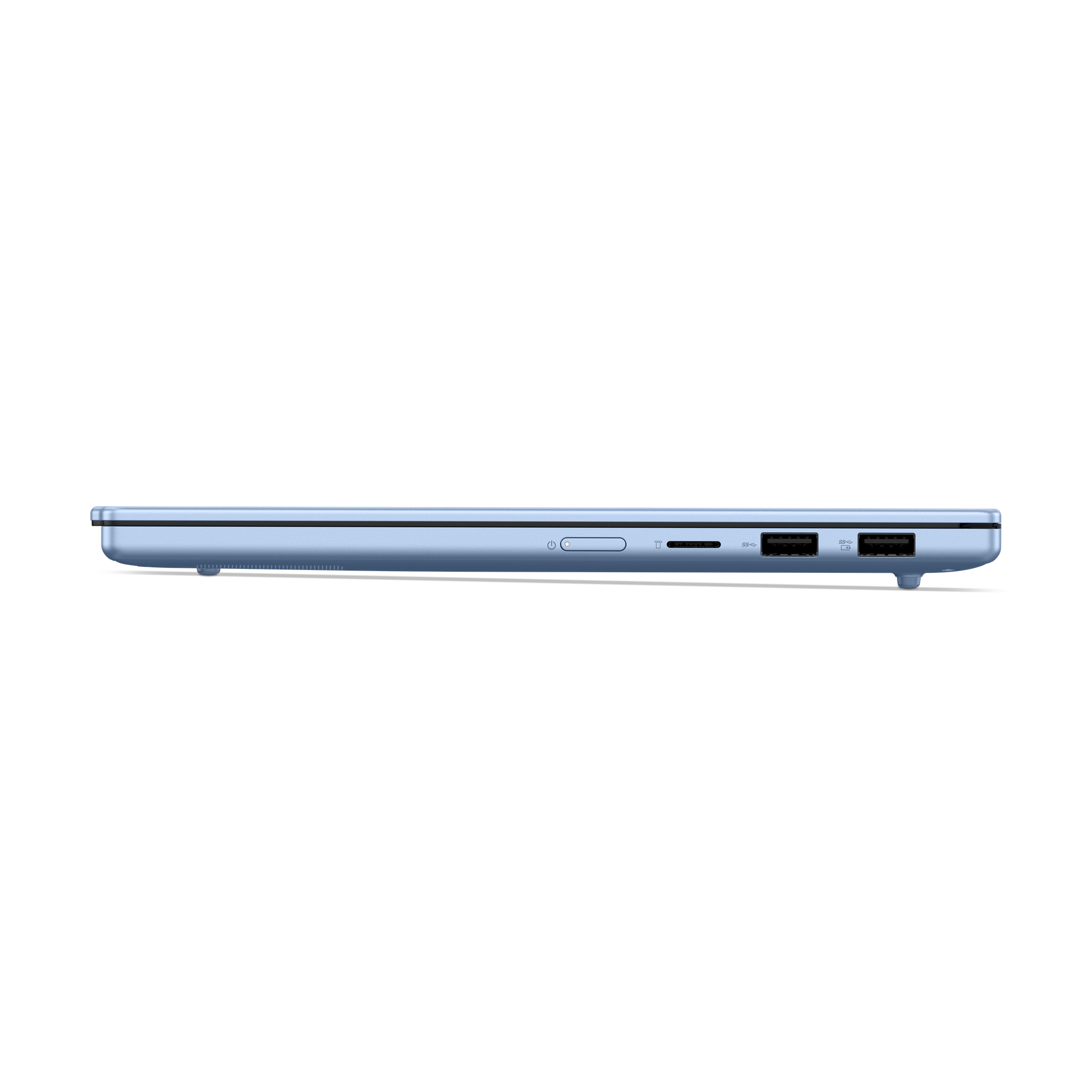 Egy világoskék laptop profilból, a jobb oldali csatlakozókkal.