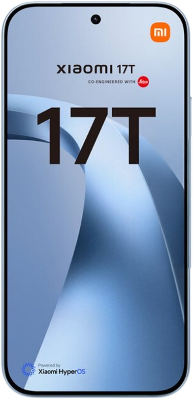 Xiaomi 17T telefon MIUI logóval, Leica logóval és HyperOS felirattal.