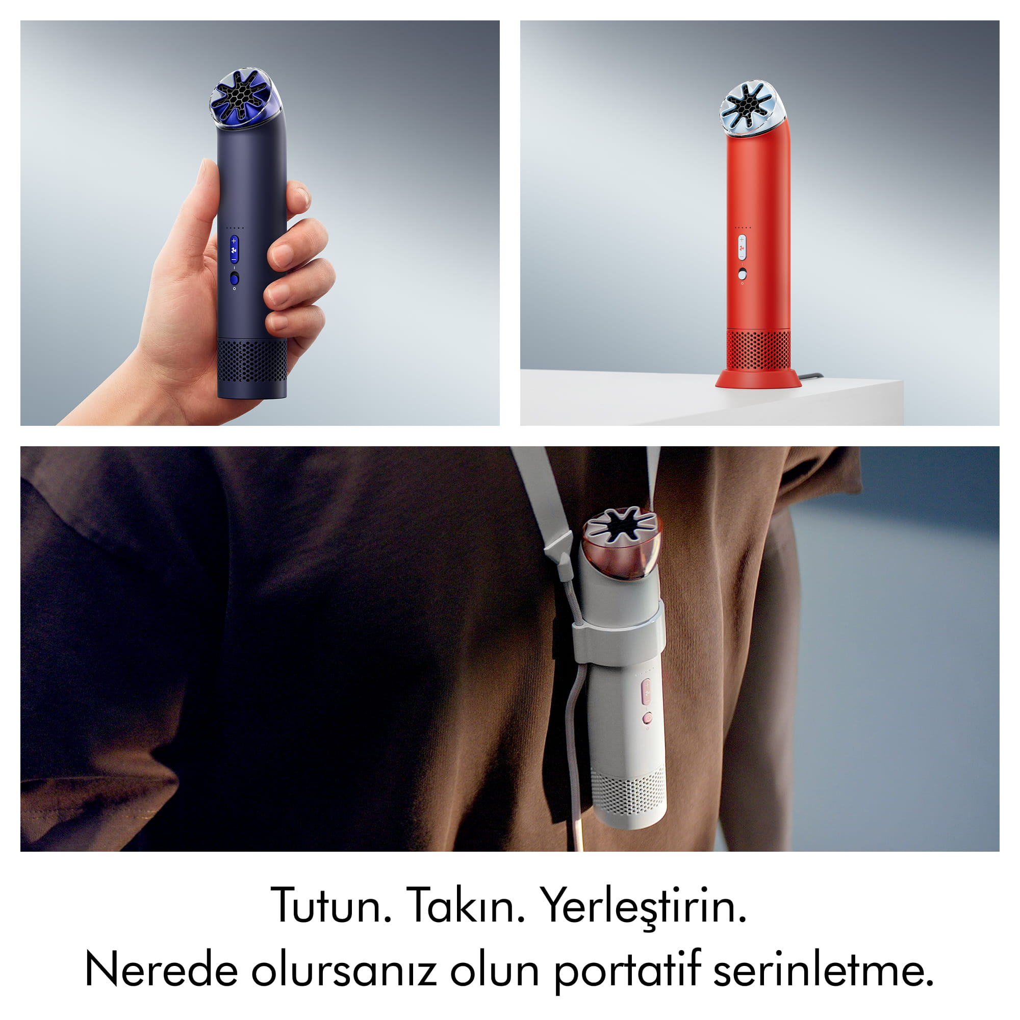 Mavi, kırmızı ve beyaz bir soğutma cihazı gösteriliyor.