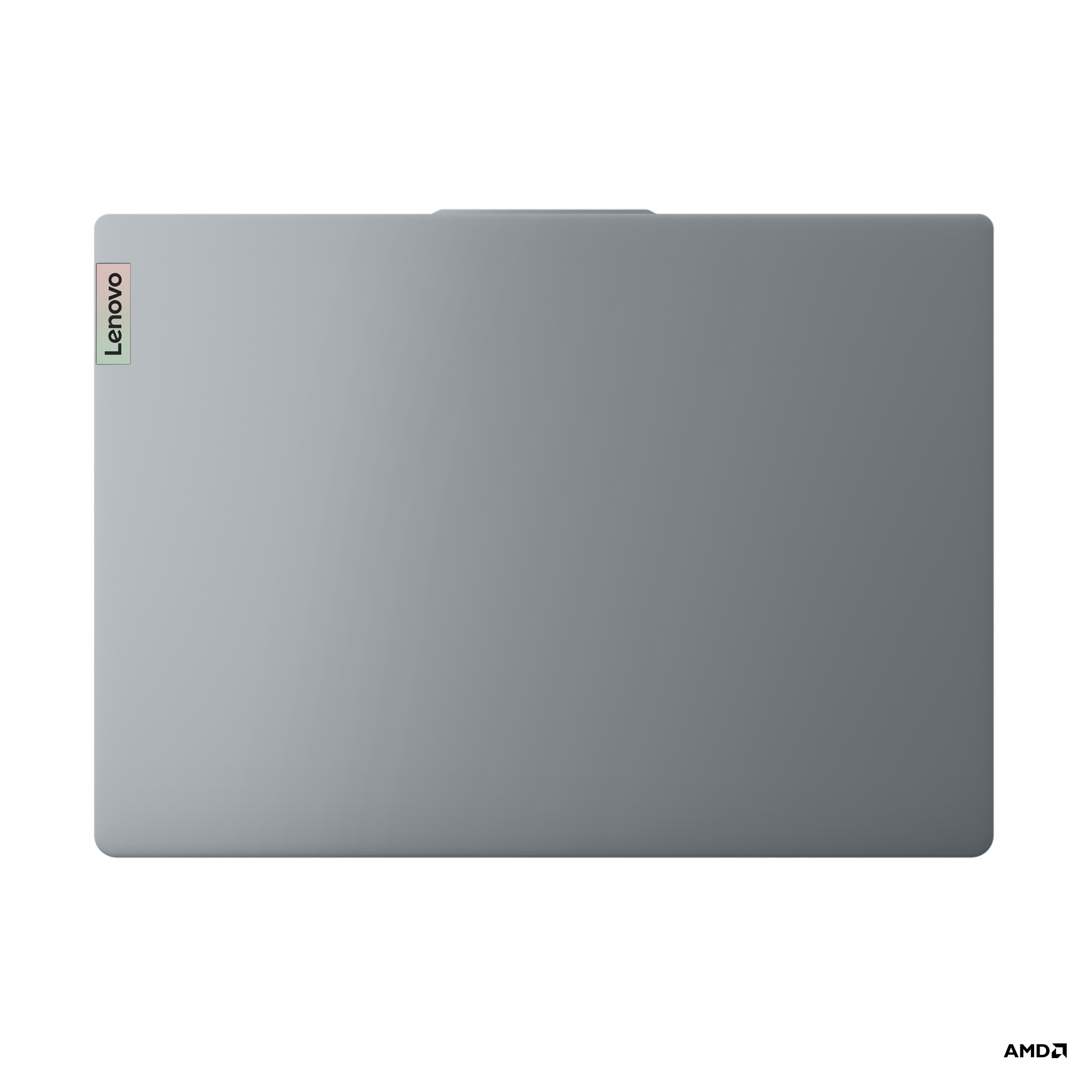 Kapalı gri Lenovo dizüstü bilgisayar, üstten görünüm.