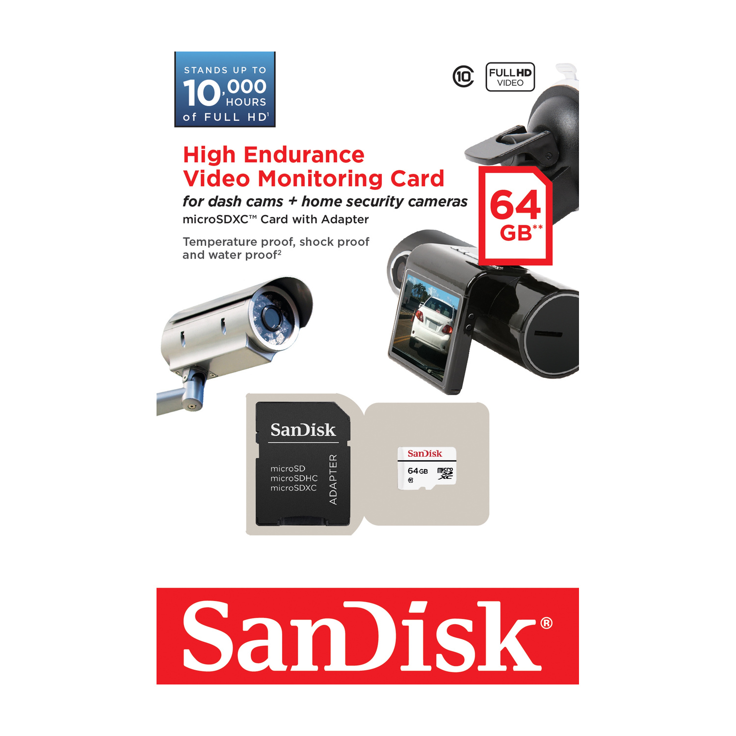 Scheda SanDisk 64GB microSDXC con adattatore, telecamera sorveglianza, dashcam.