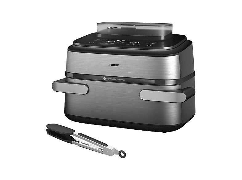 PHILIPS Airfryer Serie 5000 Maxi con vapore NA565/02 FRIGGITRICE AD ARIA, capacità 9,5 l, Max potenza 2750 W, 8 programmi, da 40 °C a 200 °C, Inox/Nero