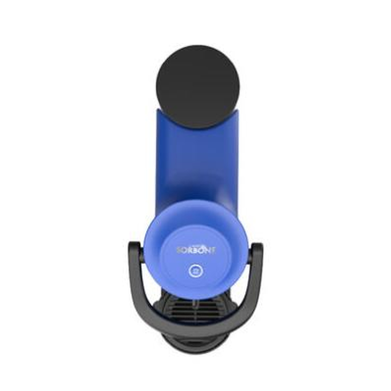 Macchina per caffè a capsule blu con coperchio e manico neri.