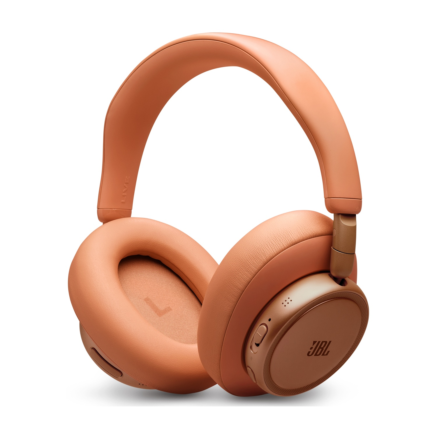 Cuffie JBL arancioni con accenti marroni su sfondo bianco.