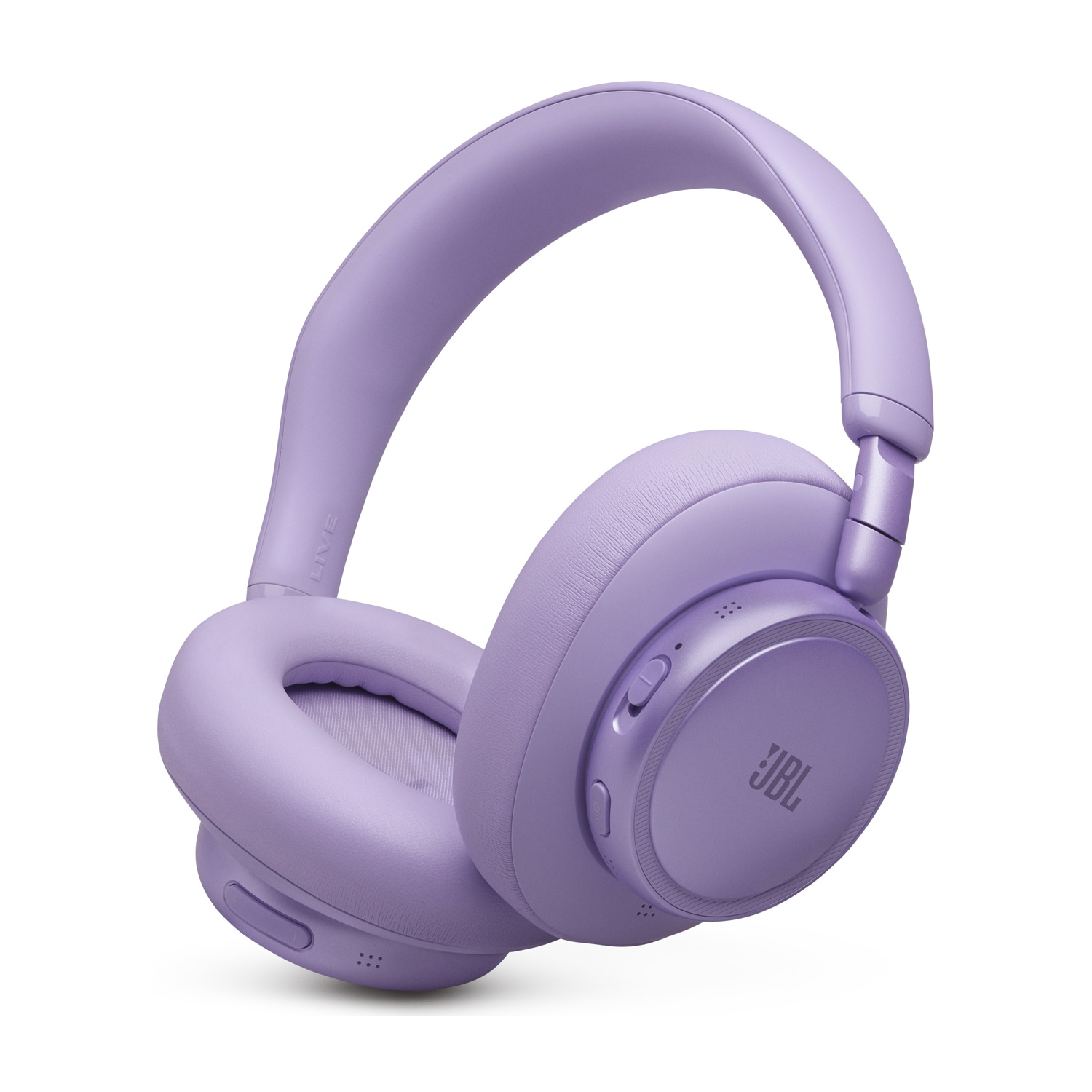 Cuffie JBL viola con padiglioni e archetto, su sfondo bianco.