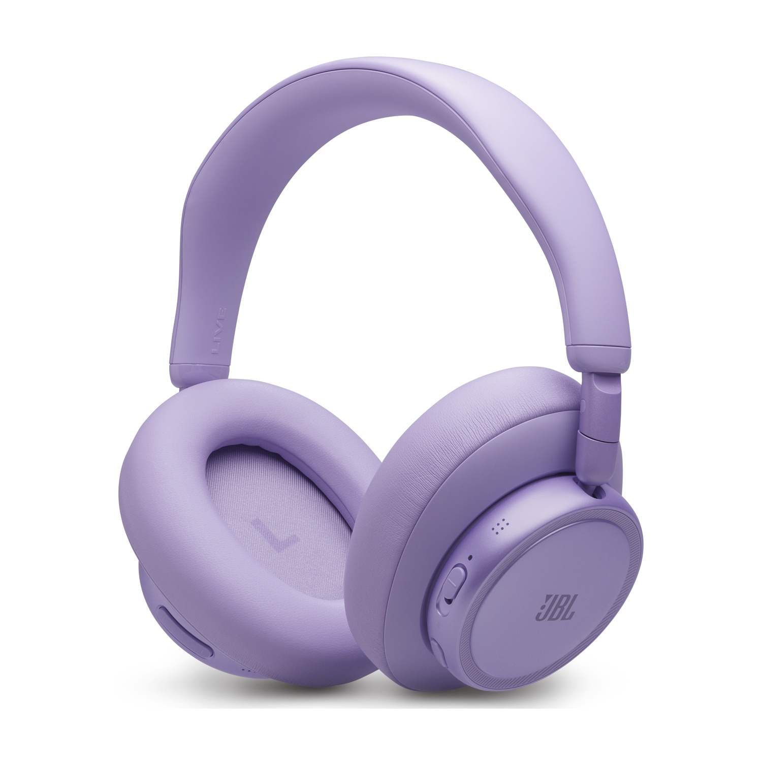 Cuffie JBL viola con padiglioni e archetto su sfondo bianco.