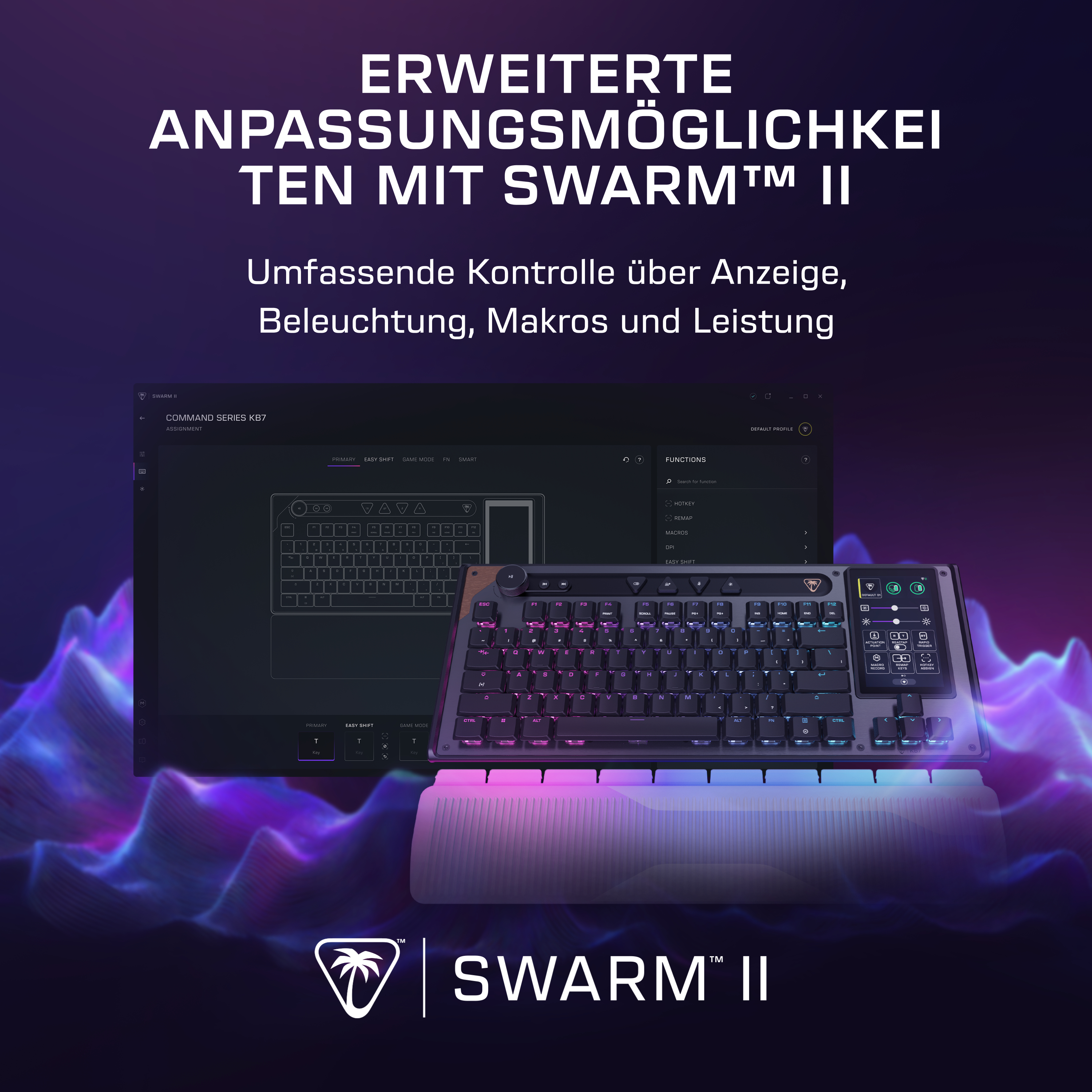 Eine Tastatur mit RGB-Beleuchtung und Software-Oberfläche.