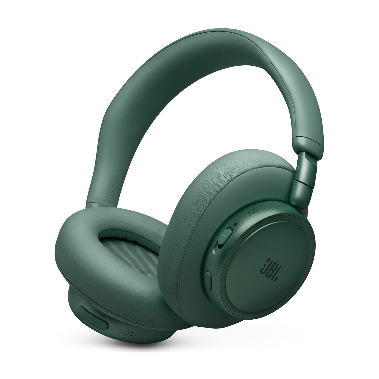 Cuffie JBL verdi con paraorecchie e archetto regolabile, su sfondo bianco.