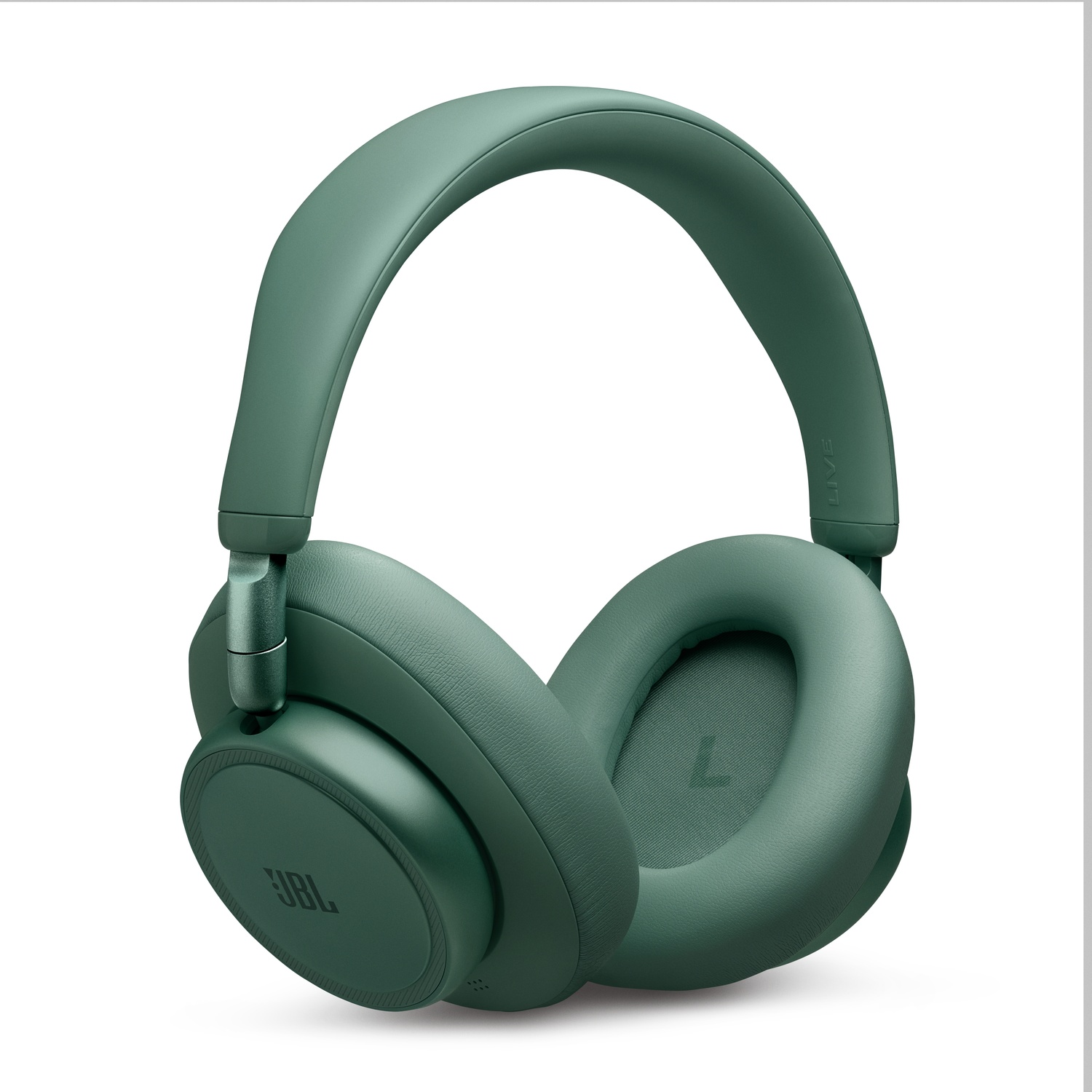 Cuffie JBL verdi con auricolari imbottiti e fascia regolabile.