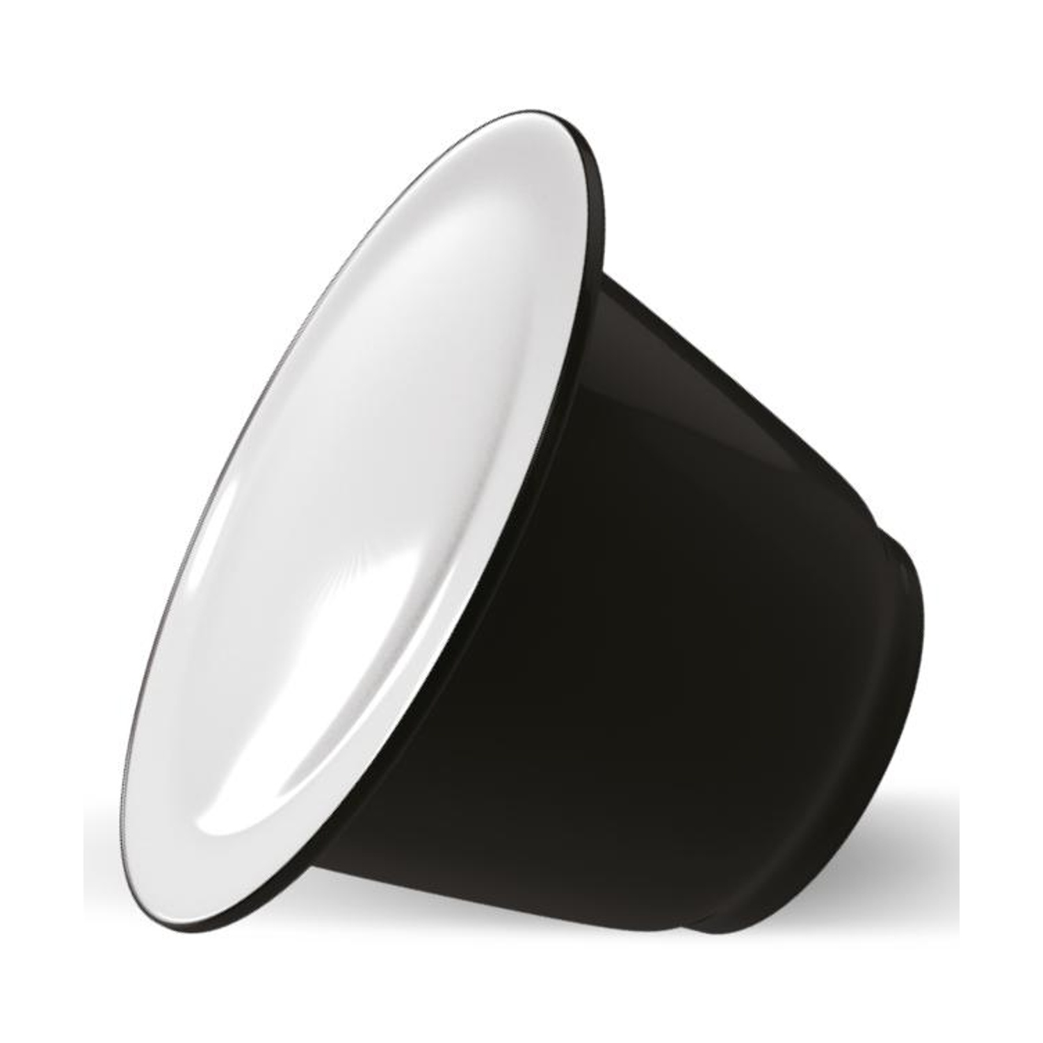 Una ciotola nera con interno bianco, su sfondo bianco.