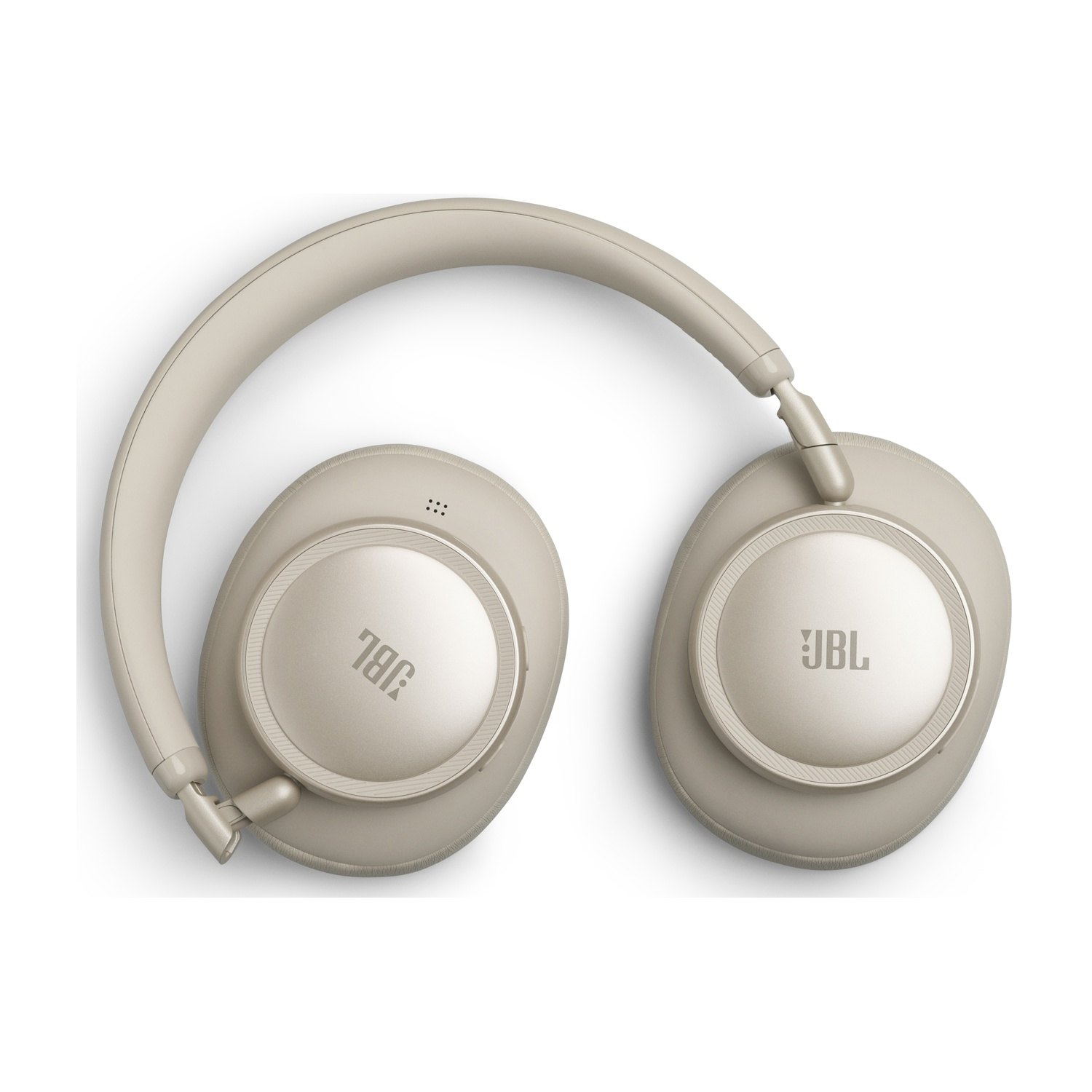 Cuffie JBL beige con archetto imbottito e padiglioni rotondi.