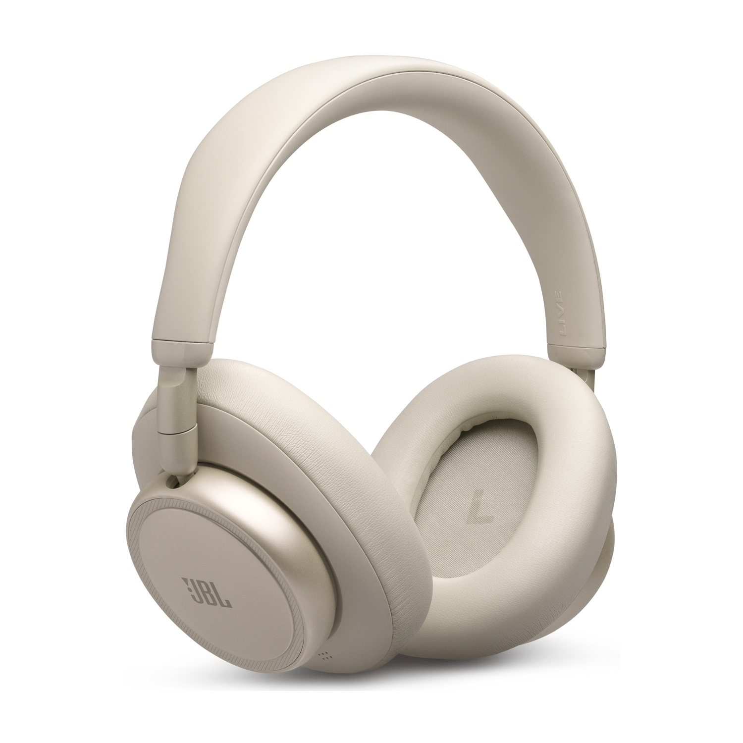 Cuffie beige con logo JBL e padiglioni imbottiti.