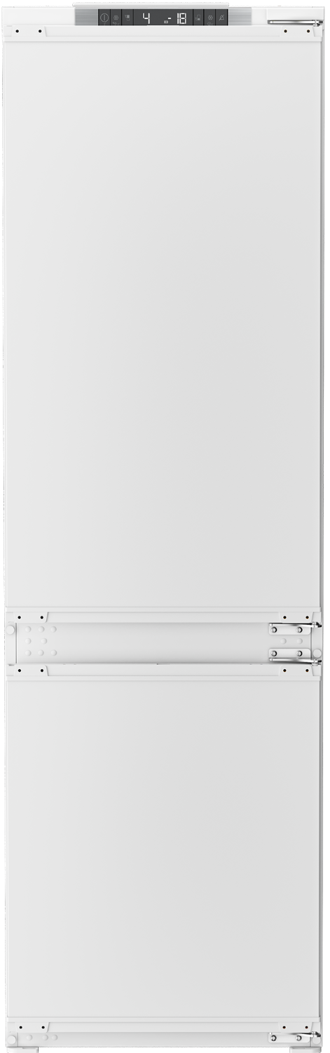 Un frigorífico blanco con pantalla digital que muestra 4 y -18 grados.