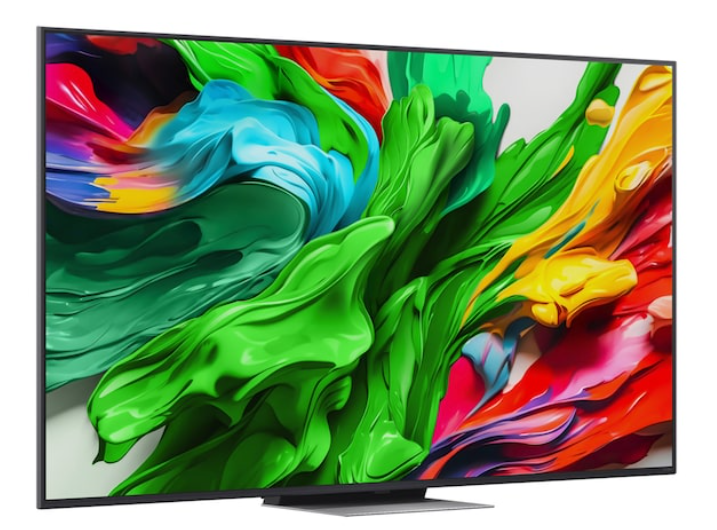 Modern bir TV, akan boyanın soyut, renkli bir görüntüsünü sergiliyor.