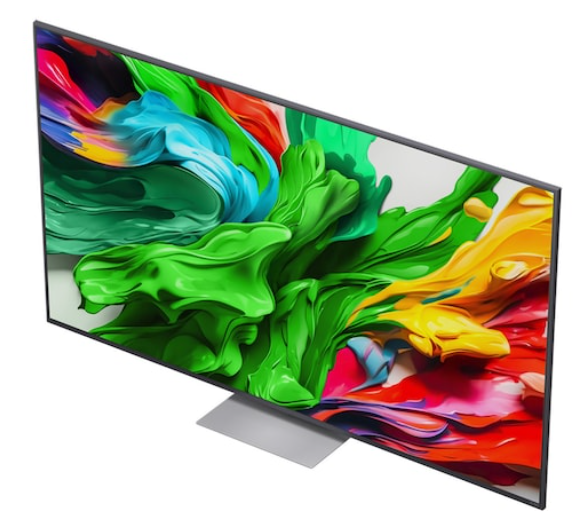 Yeşil, mavi, sarı ve kırmızı renklerde canlı, soyut bir boya sıçraması gösteren modern bir TV.