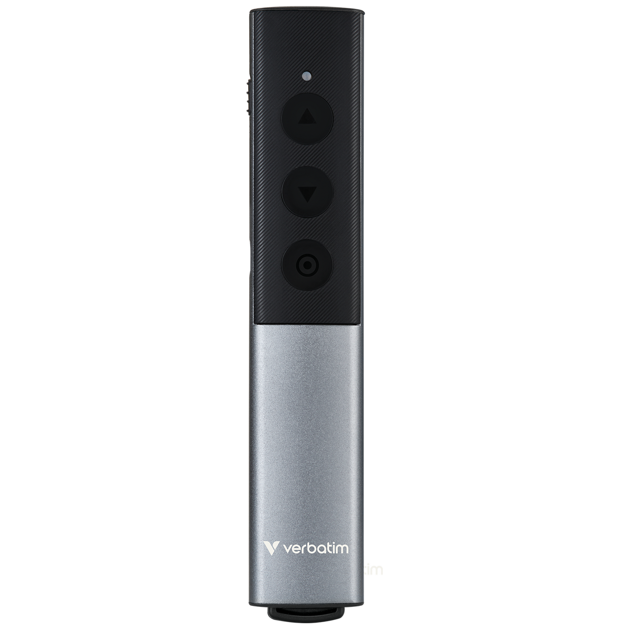 Ein silberner und schwarzer Verbatim USB-Stick mit Bedienelementen.