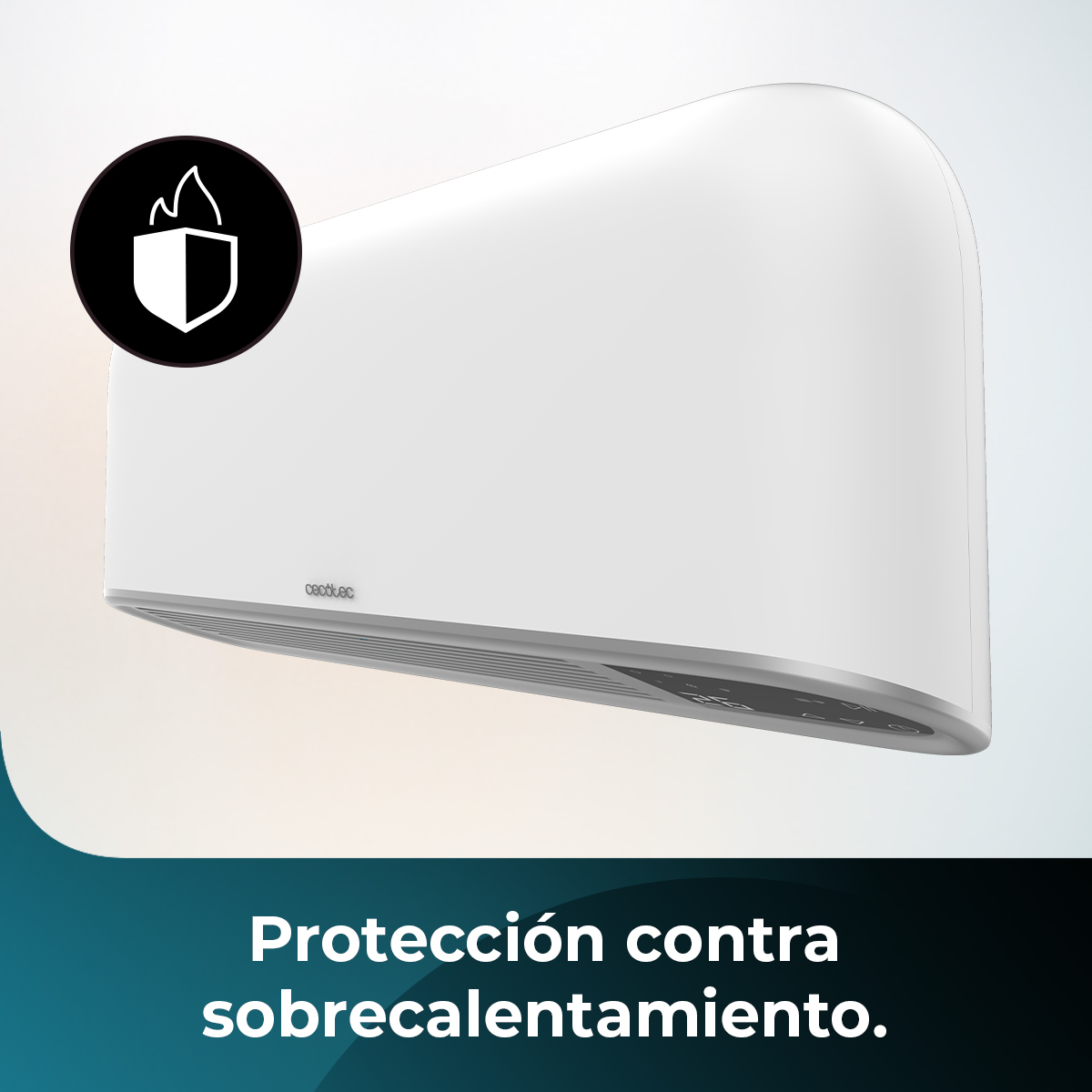 Un calentador blanco con símbolo de protección contra incendios.