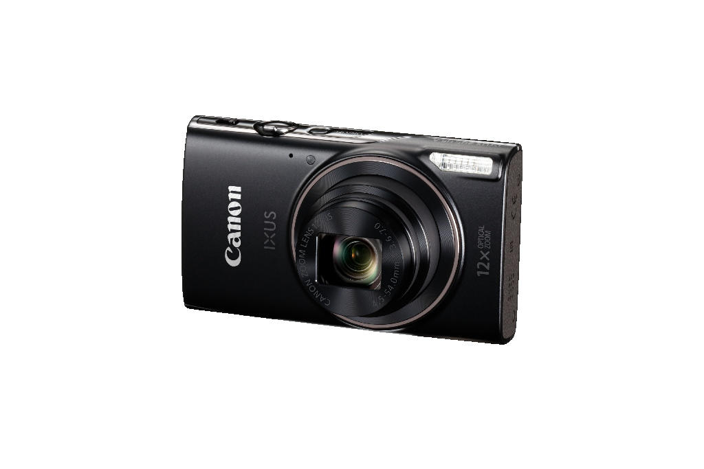 12x optik zoomlu siyah Canon IXUS dijital fotoğraf makinesi.