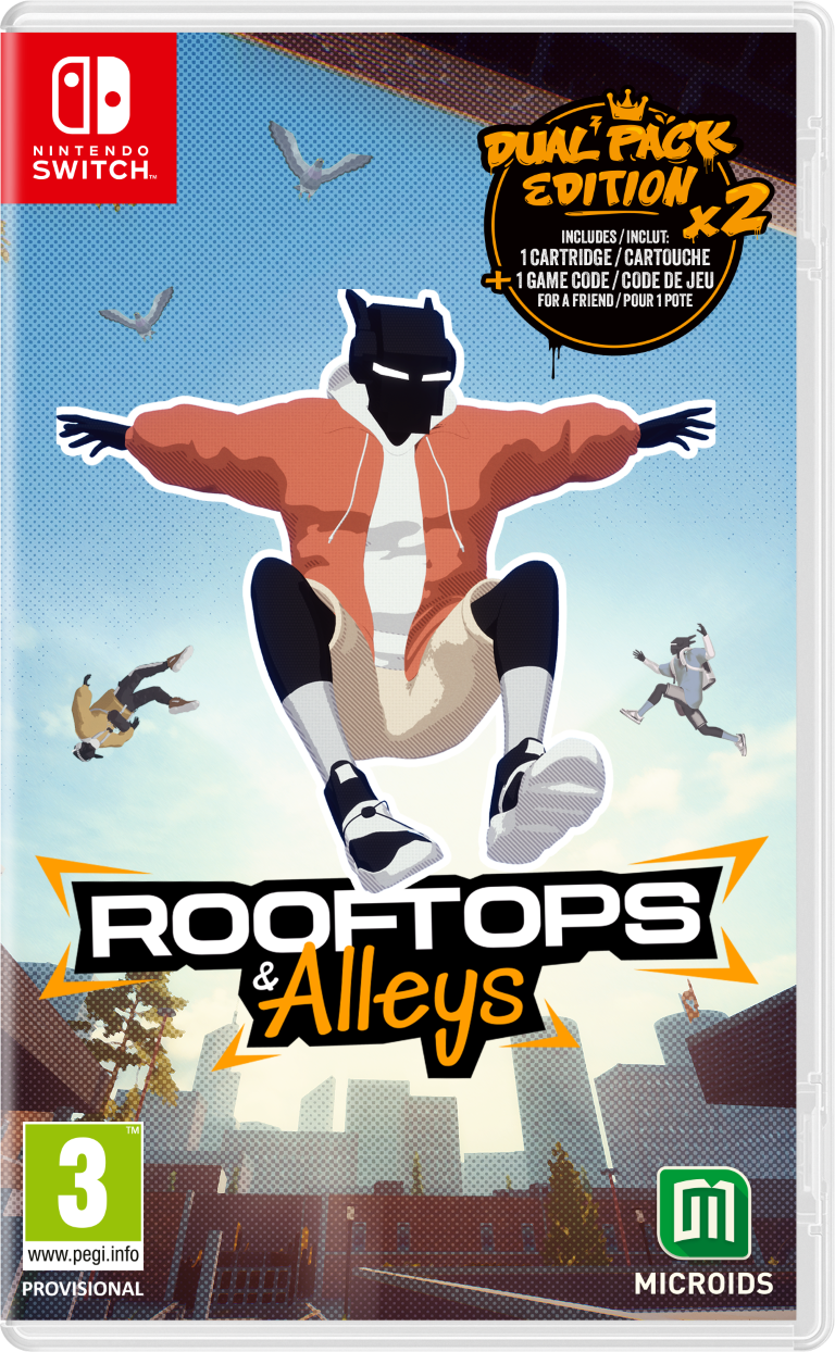 Okładka gry Nintendo Switch "Rooftops & Alleys" z postaciami w akcji.