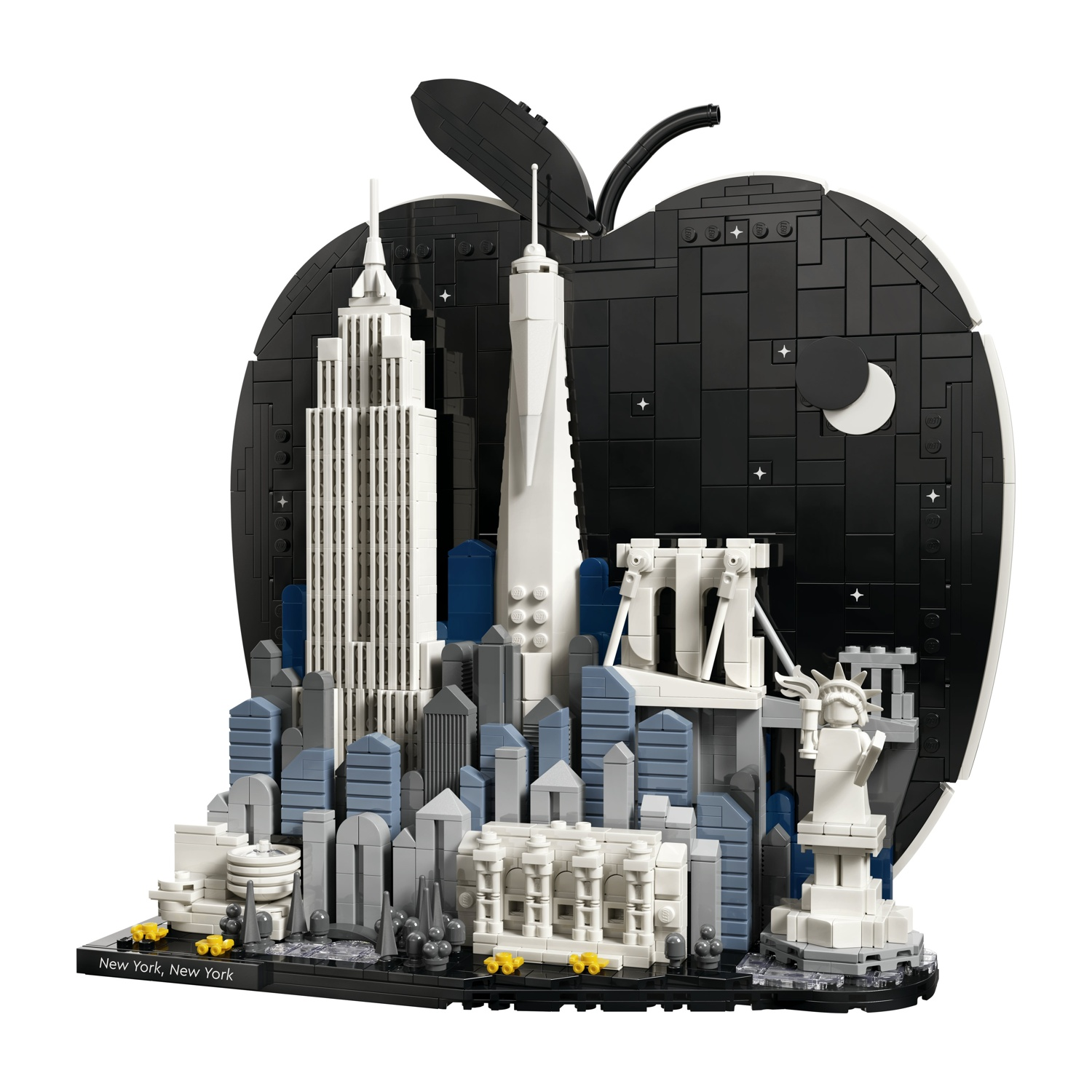 Modello LEGO skyline di New York con Statua della Libertà e grattacieli.