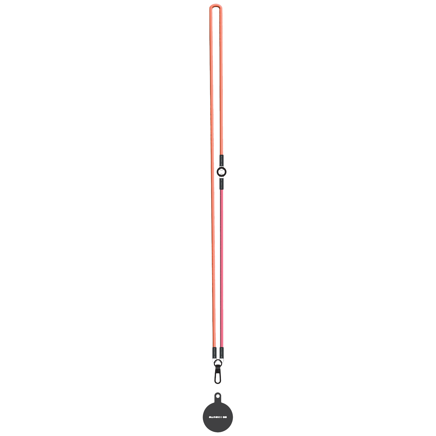 Un cordon orange-rose avec une étiquette ronde.