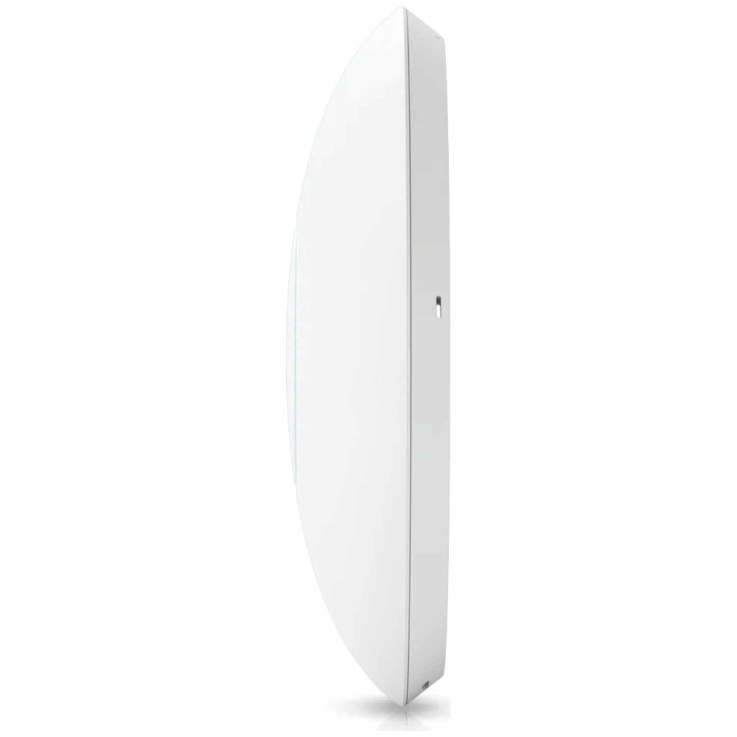 A white, rounded device with a thin edge, standing on a white background.
