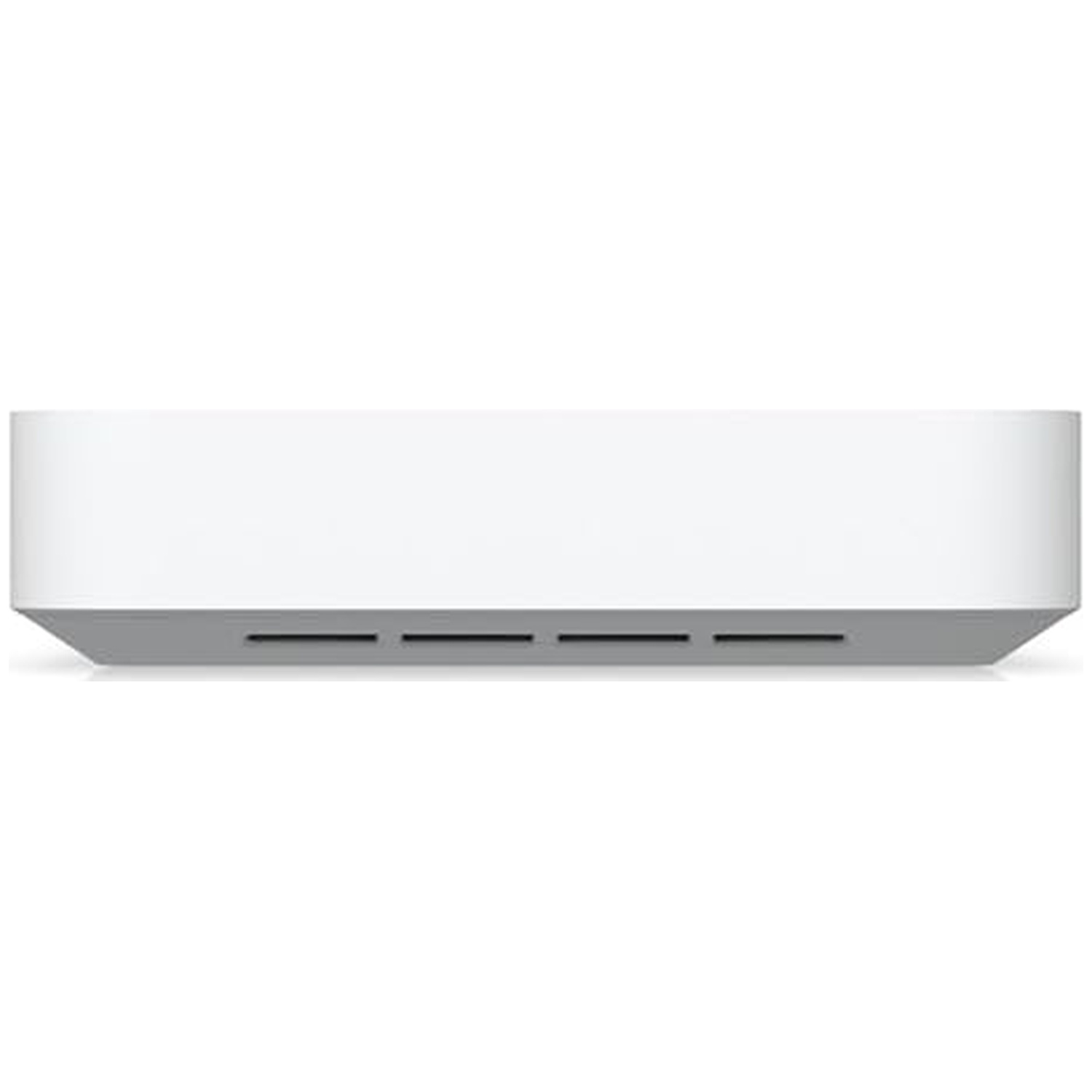 Een wit rechthoekig apparaat met ventilatieopeningen aan de onderrand.