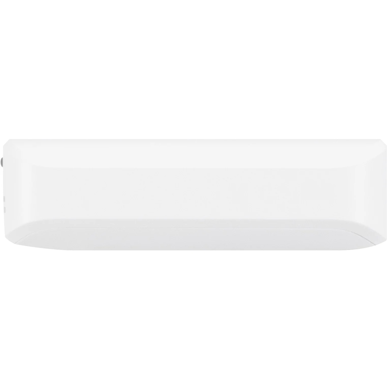 Un appareil blanc rectangulaire aux coins arrondis sur fond blanc.
