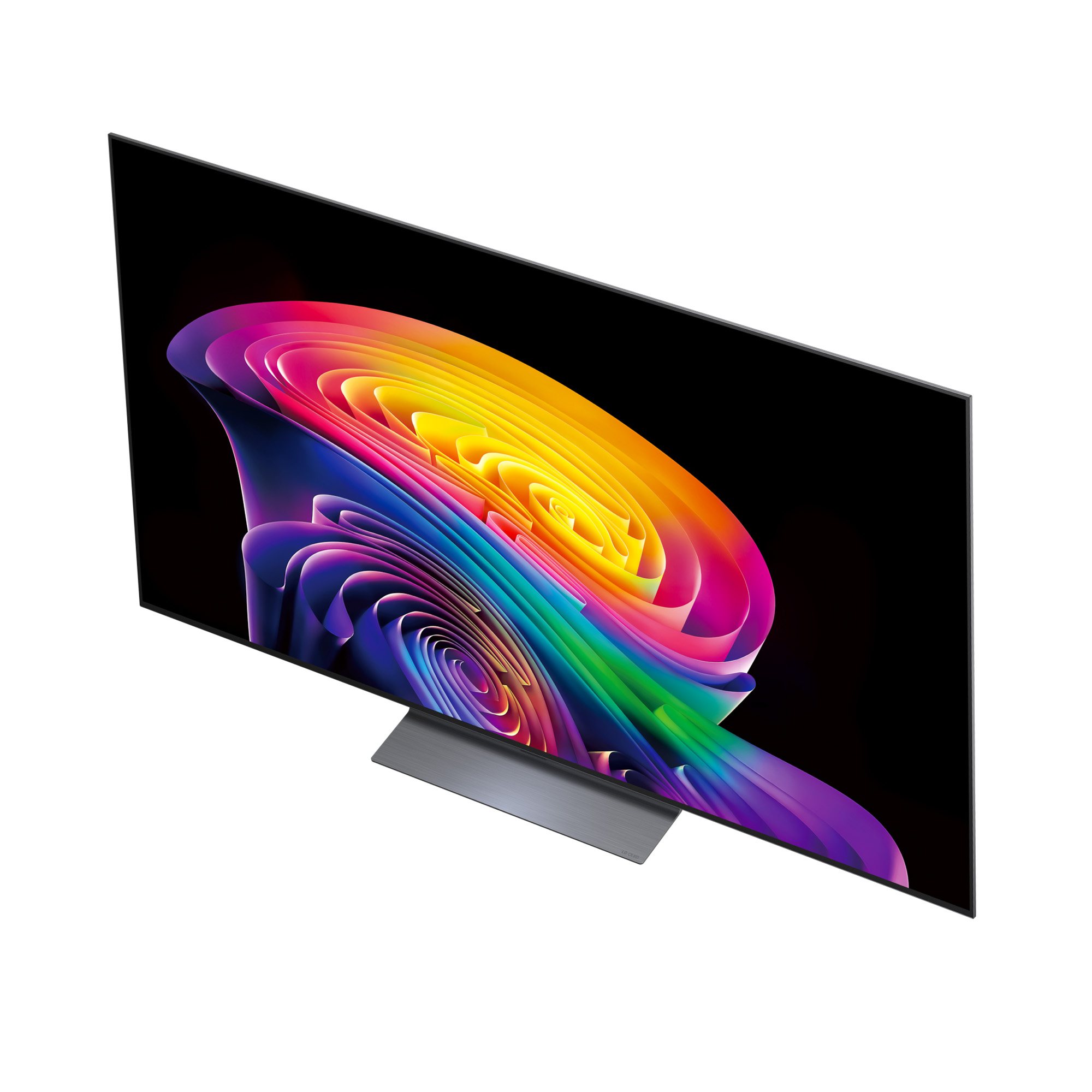 Un televisor moderno que muestra un patrón abstracto y colorido en su pantalla.