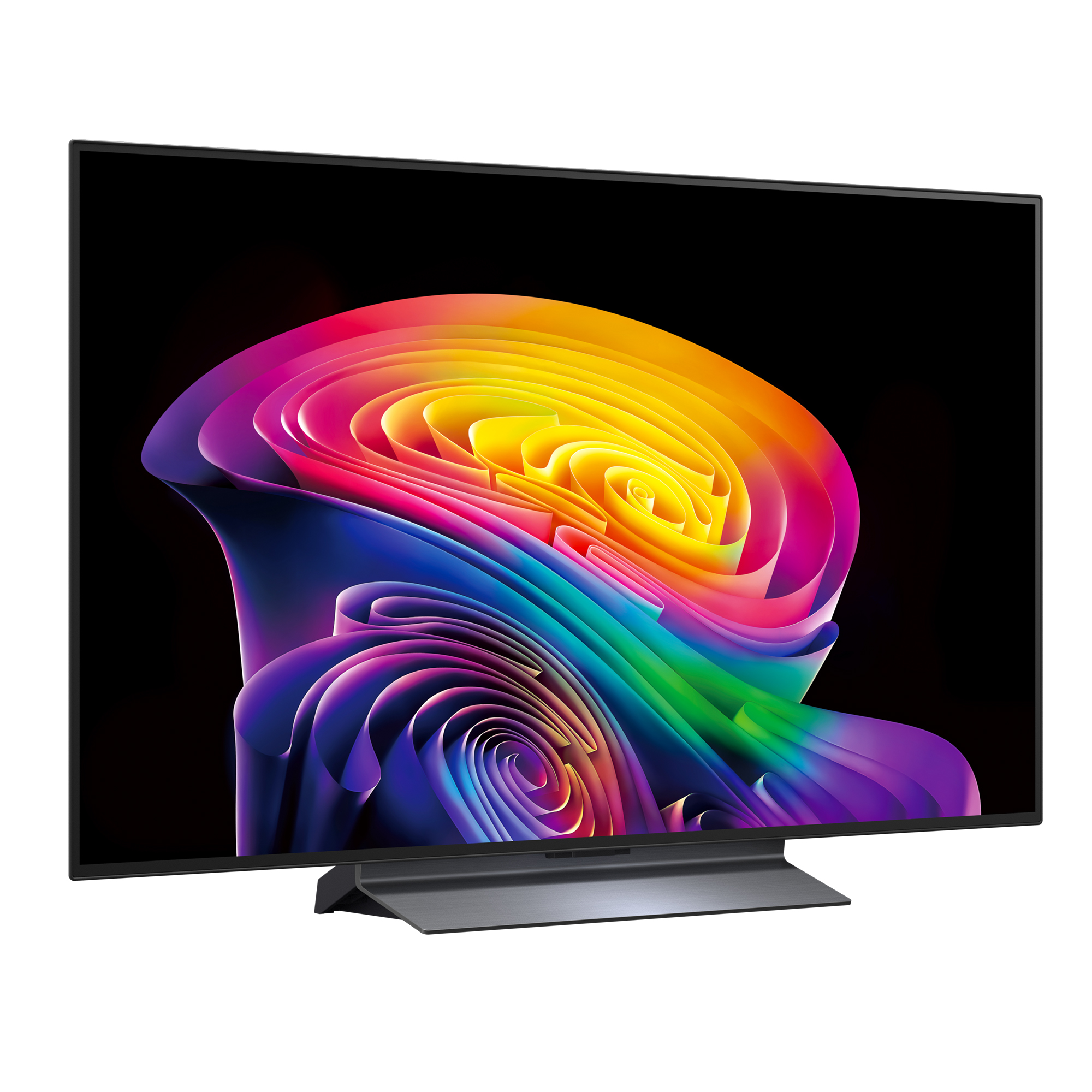 Un televisor moderno con una imagen abstracta y colorida en la pantalla.