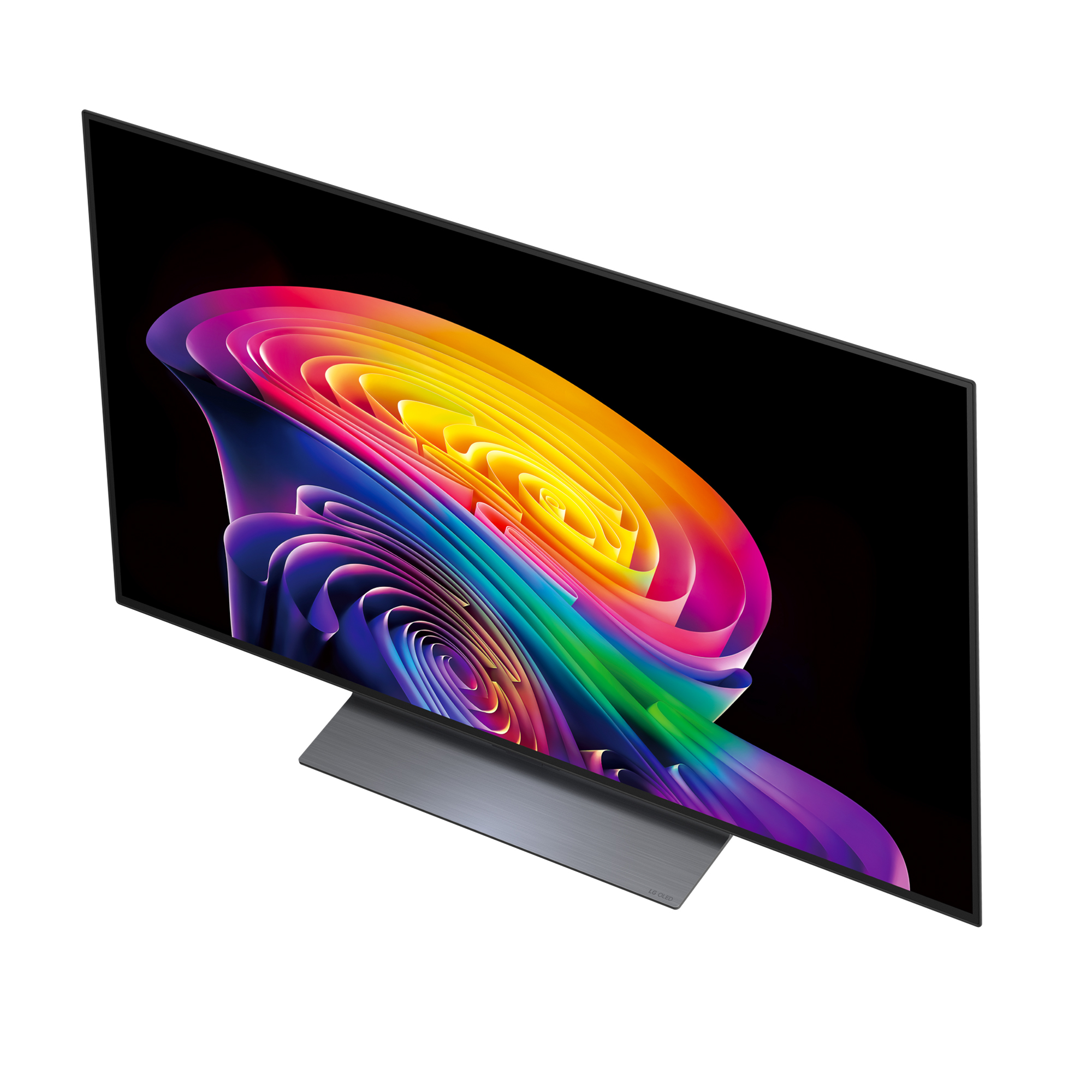 Un televisor moderno con una imagen abstracta y colorida en la pantalla.