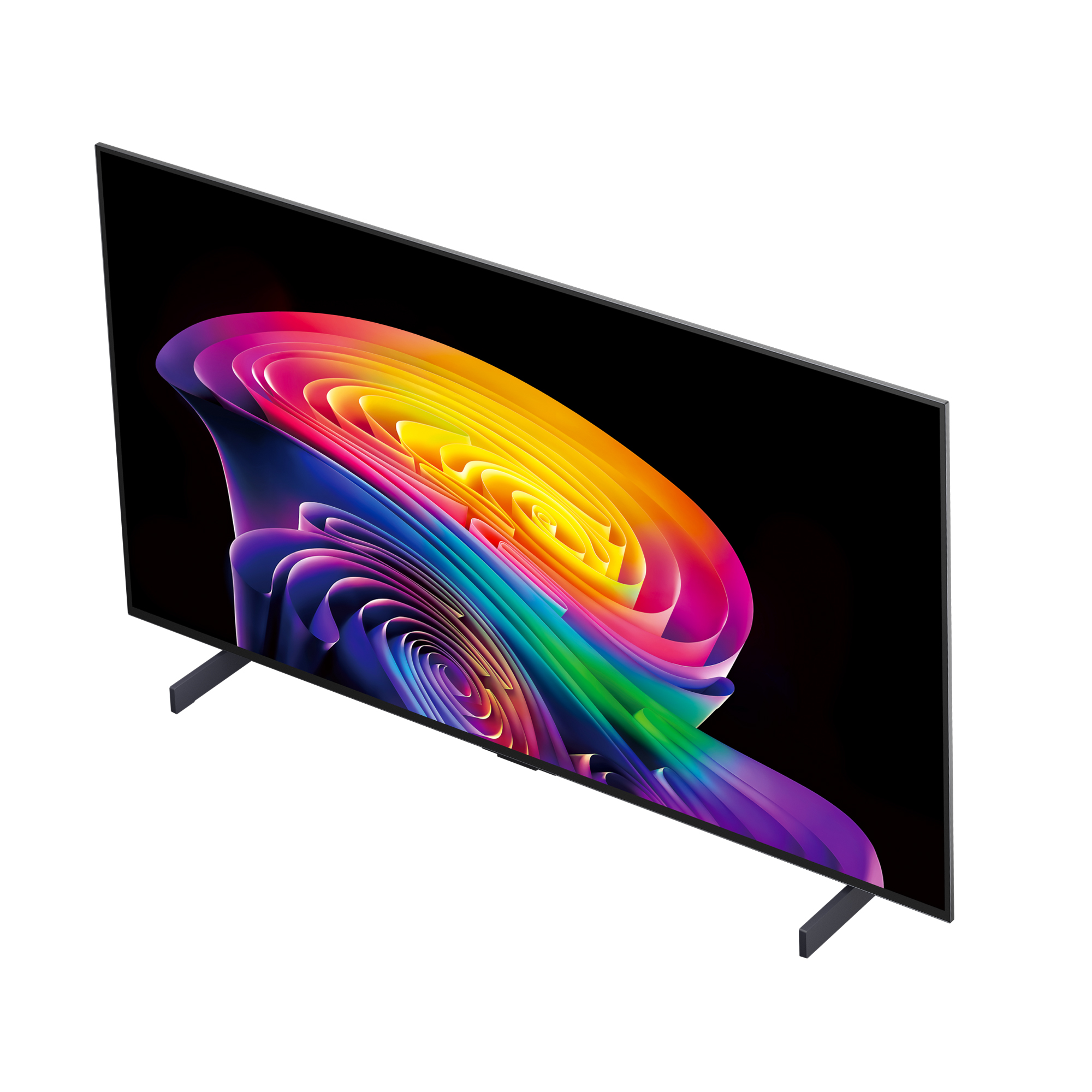 Un televisor moderno que muestra una imagen abstracta y colorida en su pantalla.