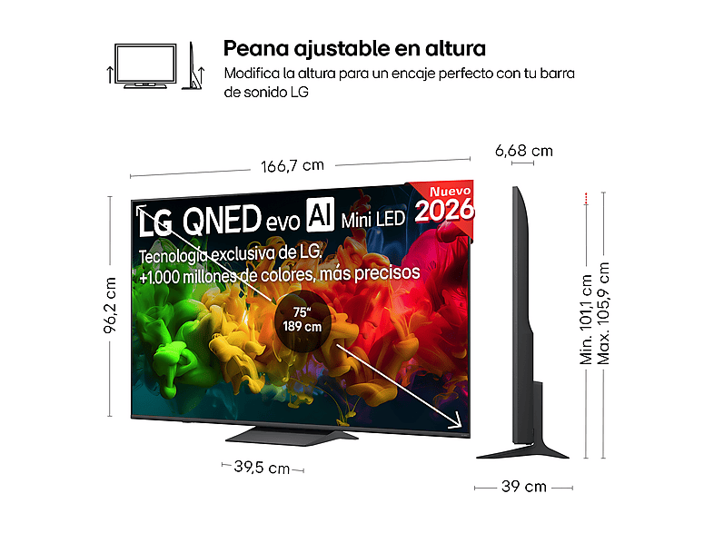 TV QNED Mini LED 75" - LG 75QNED81B6A, UHD 4K, Procesador Inteligente α7 AI Processor 4K Gen9, Smart TV, DVB-T2 (H.265), Negro – imagen 2