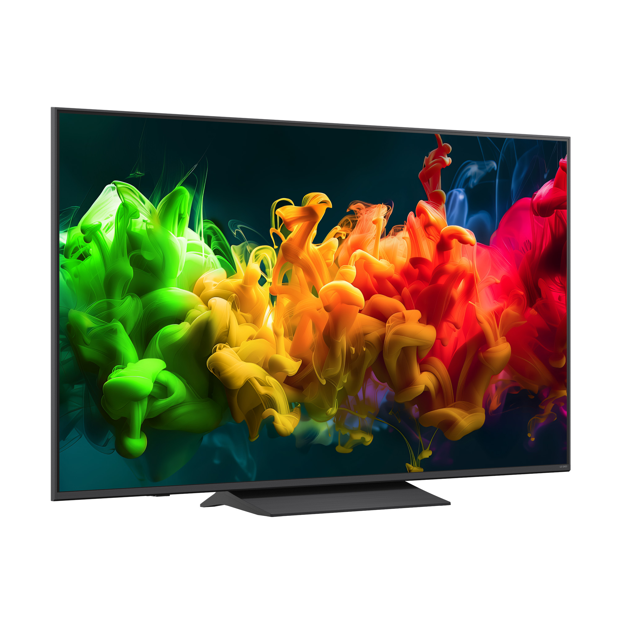 Un televisor moderno con colores vibrantes que parecen humo ascendiendo en la pantalla.