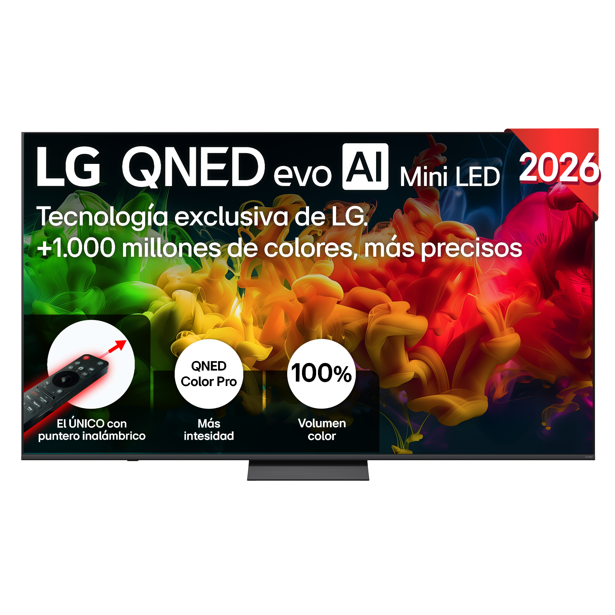 LG QNED TV con IA, tecnología Mini-LED, más de 1.000M colores, 2026.