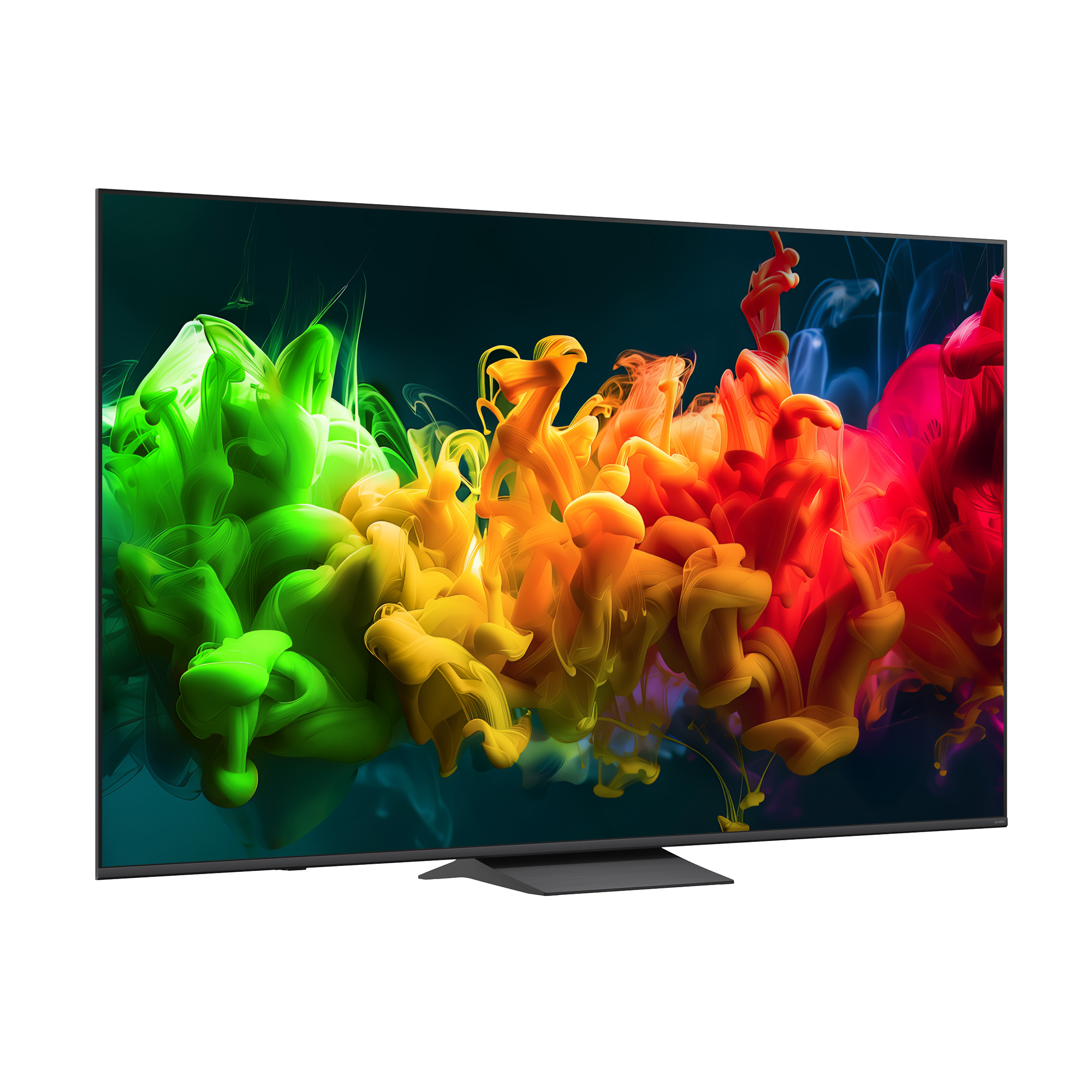 Un televisor moderno que muestra vibrantes explosiones de tinta colorida.
