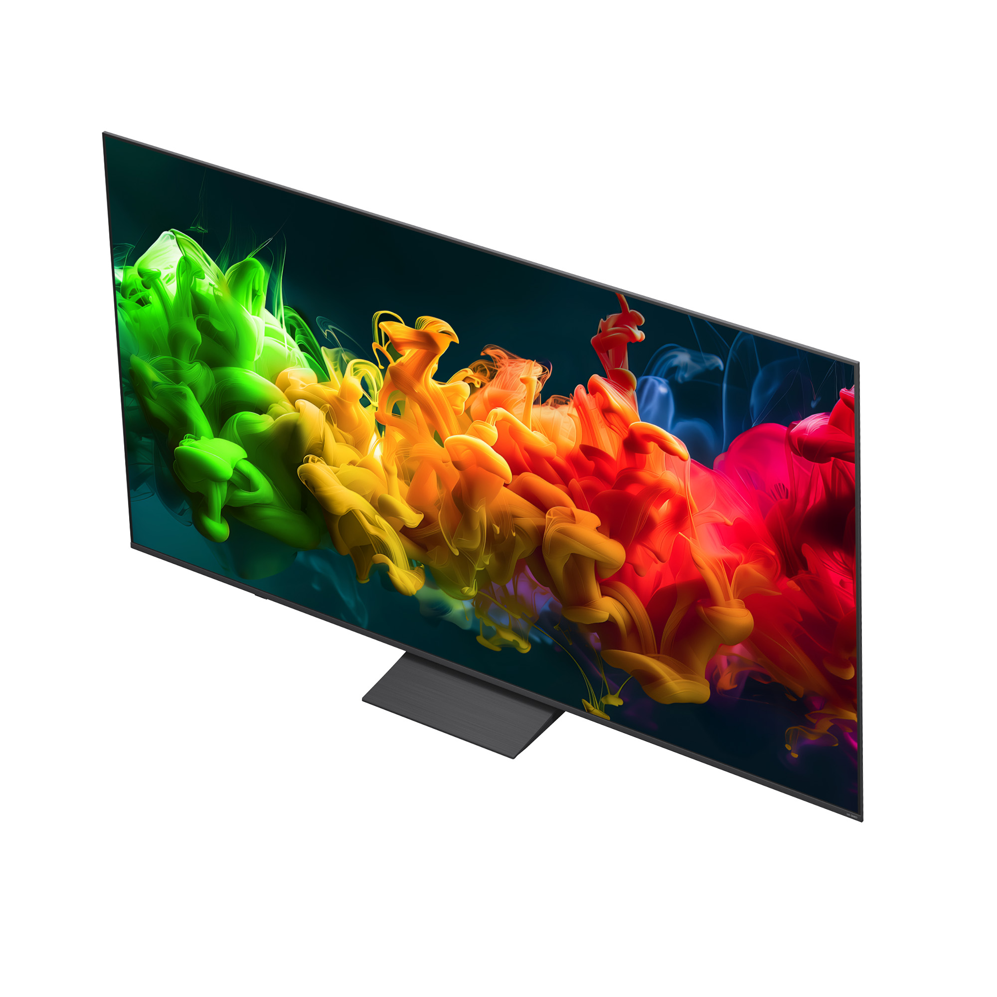 Un televisor moderno que muestra un efecto de humo vibrante y colorido en su pantalla.