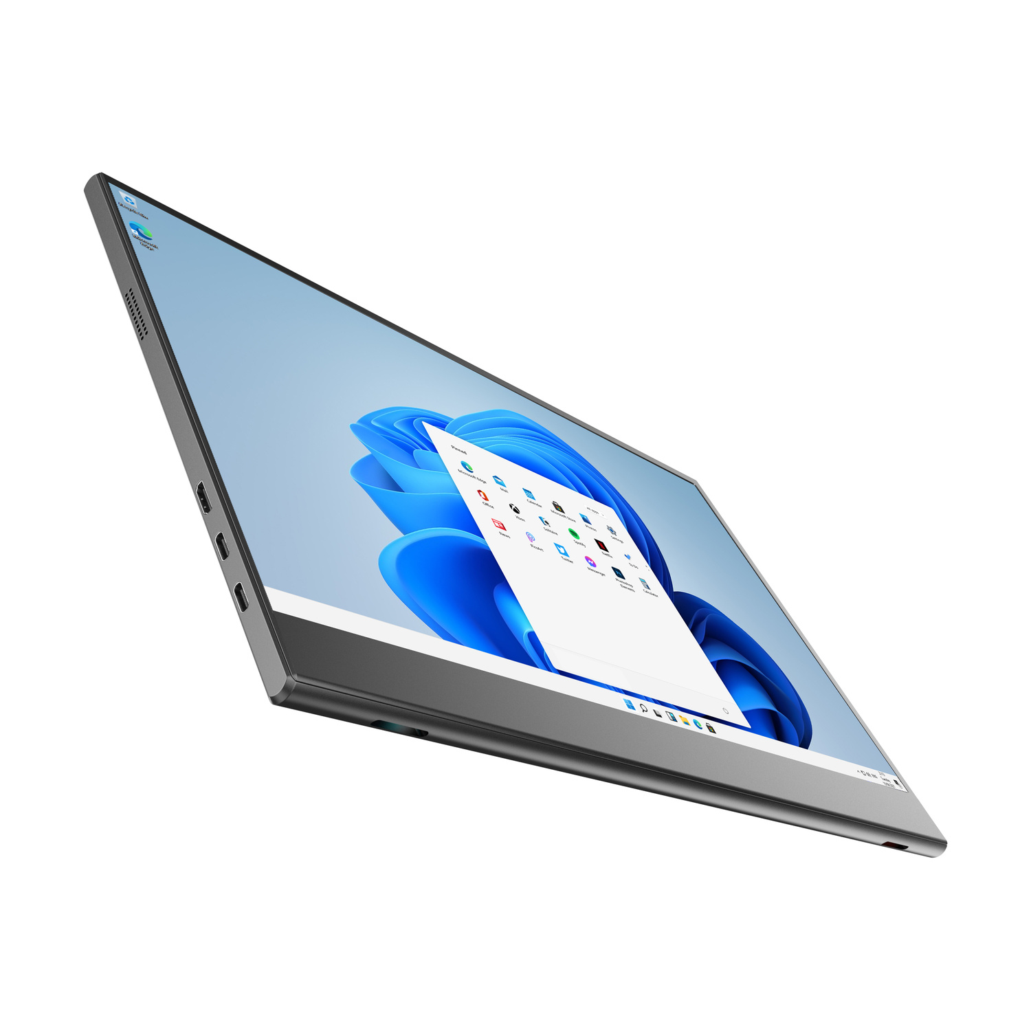 Un tablet elegante e moderno che mostra Windows 11 sul suo schermo luminoso.