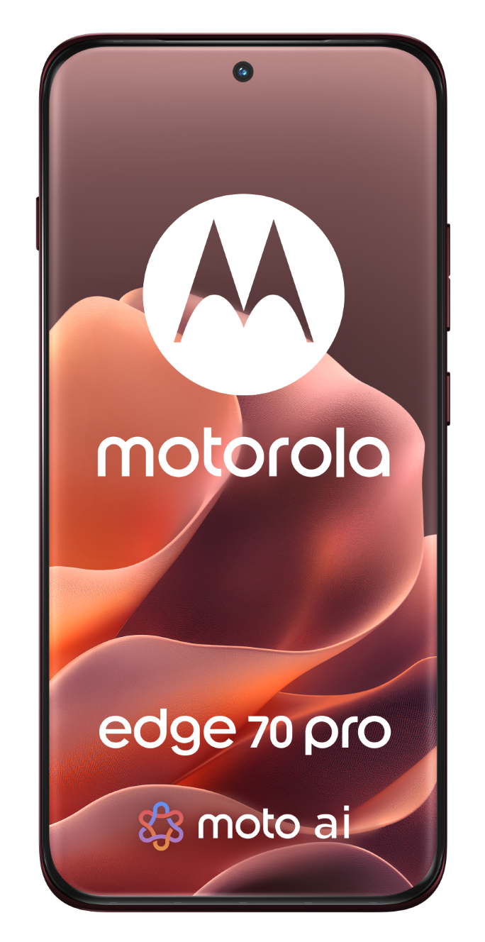 Smartfon Motorola Edge 70 Pro z logo Motorola i Moto AI.